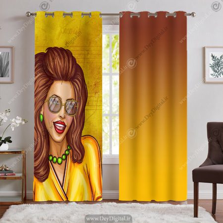 پرده پانچی اسپرت طرح چهره خانم مو کوتاه