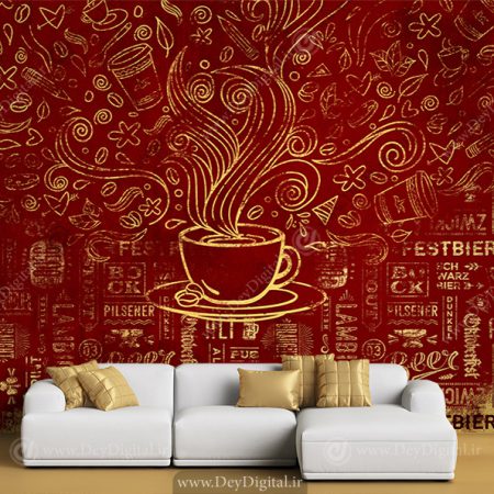 پوستر دیواری ساده و شیک برای کافی شاپ رنگ زرشکی