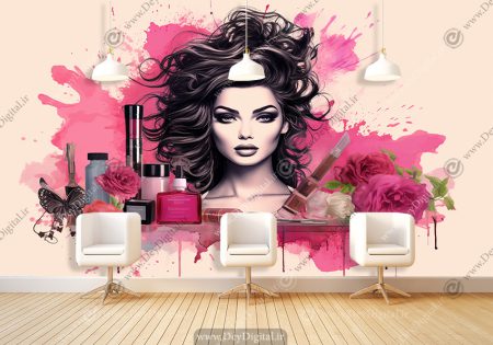 کاغذ دیواری چهره خانم میکاپ شده با انواع لواز آرایش