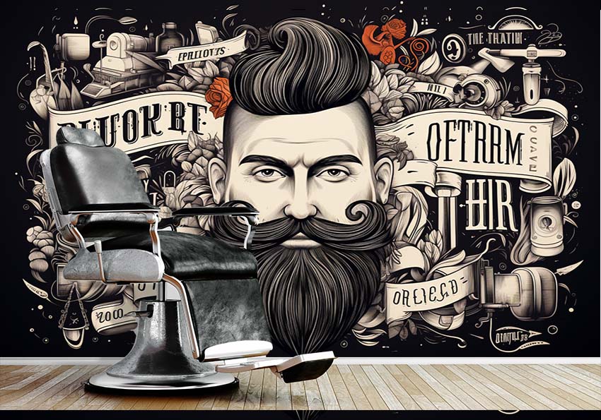 پوستر سه بعدی طرح وکتوری و تایپوگرافی برای آرایشگاه مردانه