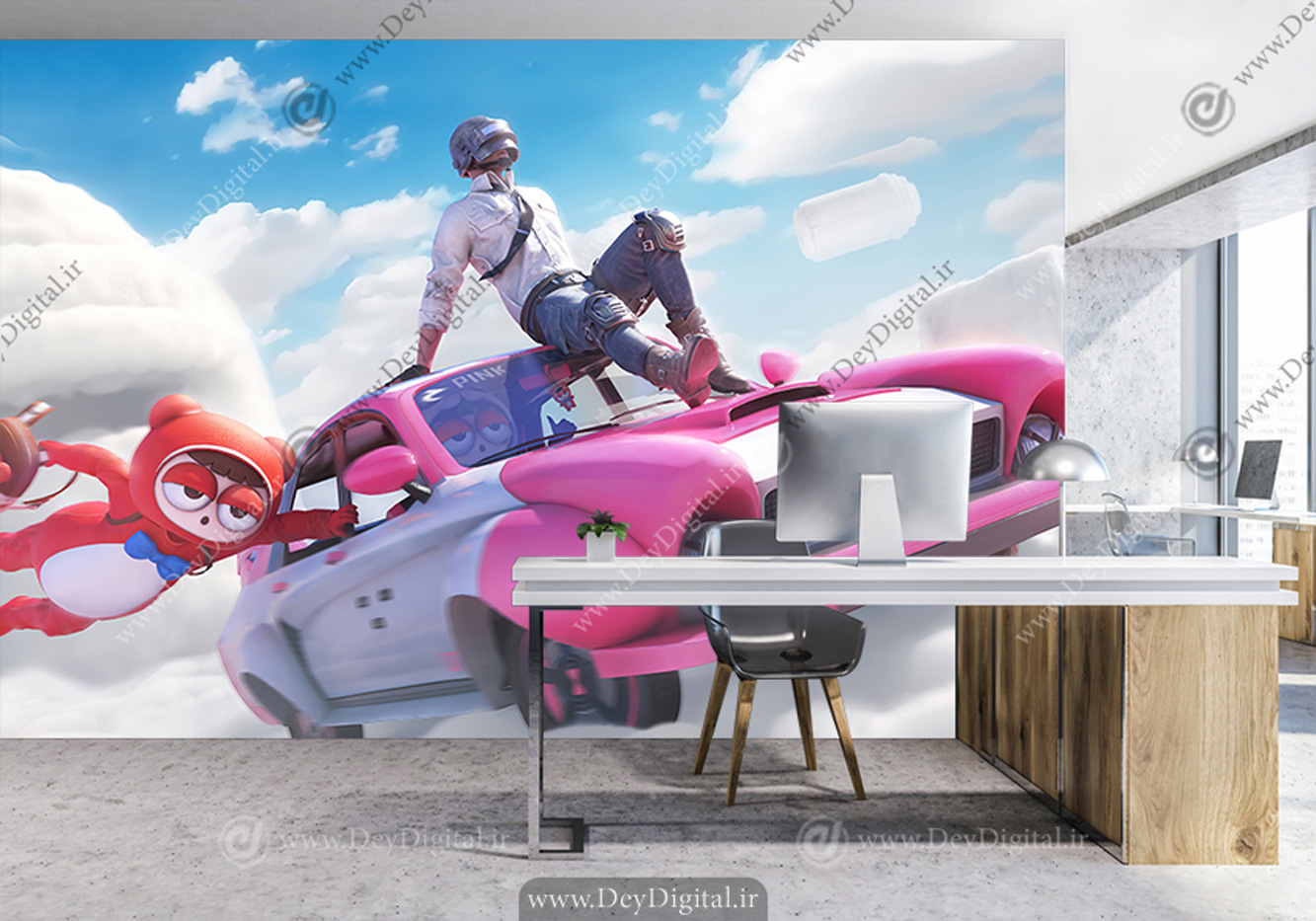 پوستر دیواری مرد سوار بر ماشین در حال پرواز برای گیمینگ