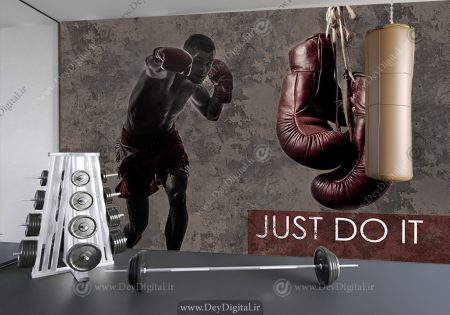 پوستر سه بعدی طرح بوکسور و دستکش بوکس
