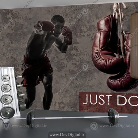 پوستر سه بعدی طرح بوکسور و دستکش بوکس