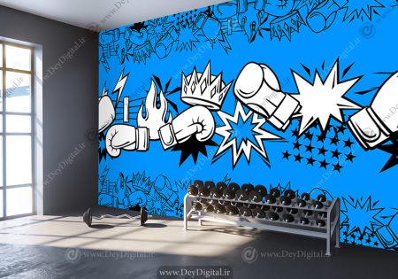 پوستر سه بعدی طرح وکتوری دستکش بوکس برای سالن ورزشی رزمی