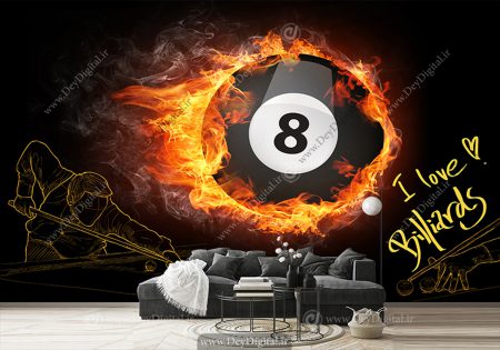 پوستر دیواری سه بعدی طرح توپ شماره 8 بیلیارد