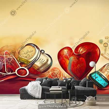 پوستر دیواری سه بعدی طرح وکتوری قلب و گوشی پزشکی