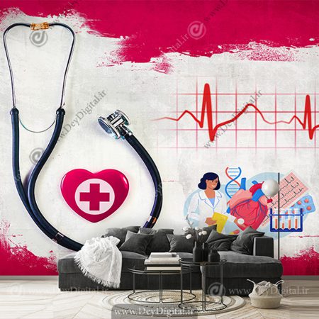 پوستر دیواری طرح نوار قلب و معاینه قلب برای مطب