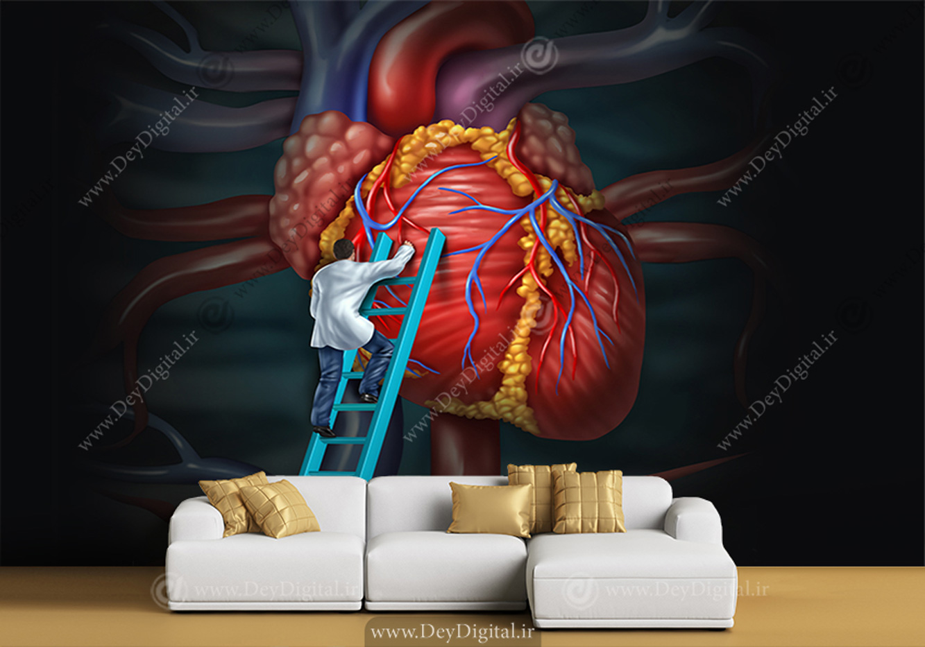 پوستر دیواری سه بعدی طرح قلب و رگ های قلب