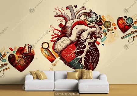 کاغذ دیواری سه بعدی برای بیمارستان قلب طرح گرافیکی قلب