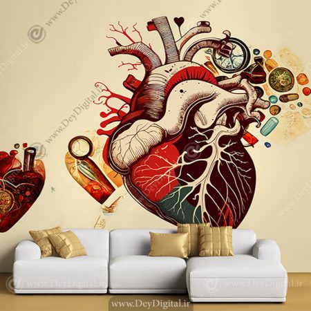 کاغذ دیواری سه بعدی برای بیمارستان قلب طرح گرافیکی قلب
