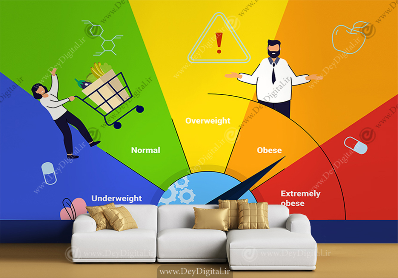 کاغذ دیواری سه بعدی برای مرکز تغذیه و تناسب اندام