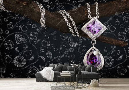 پوستر سه بعدی گردنبند جواهر با سنگ قیمتی آمیتیست