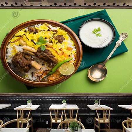 کاغذ دیواری سه بعدی رستوران ایرانی طرح چلو گوشت