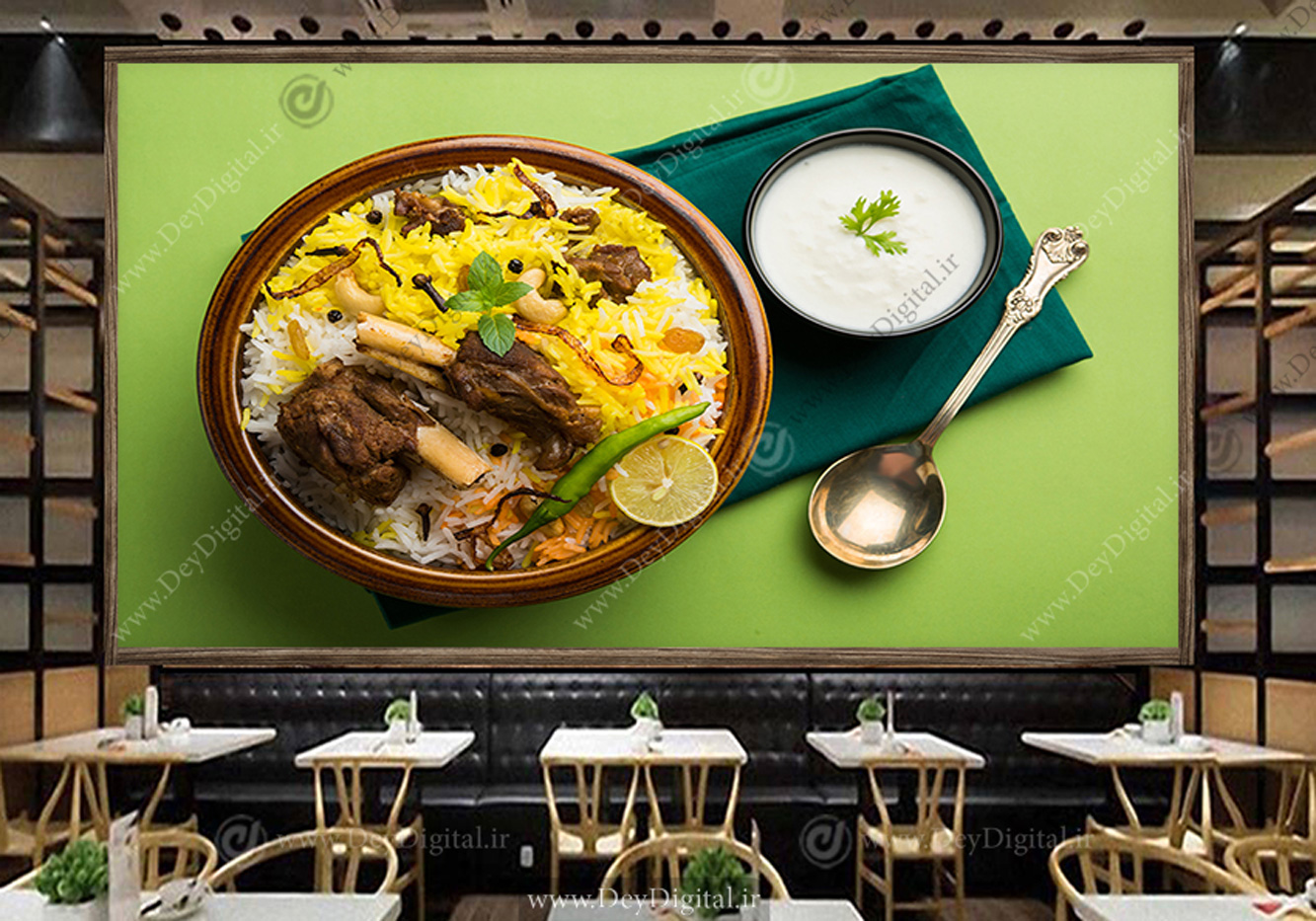 کاغذ دیواری سه بعدی رستوران ایرانی طرح چلو گوشت