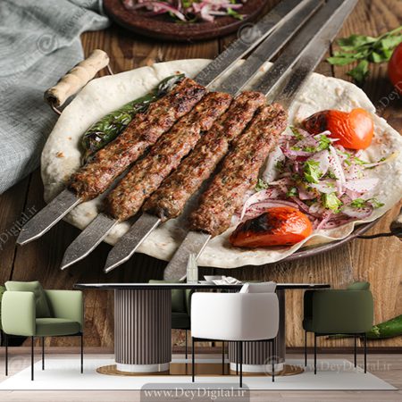 پوستر دیواری سه بعدی نان داغ کباب داغ برای رستوران سنتی
