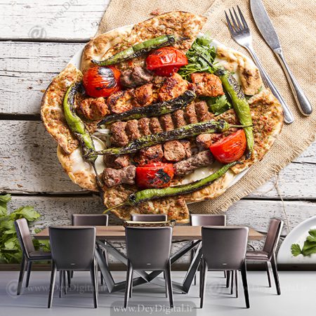 کاغذ دیواری سه بعدی جوجه و کوبیده برای رستوران سنتی