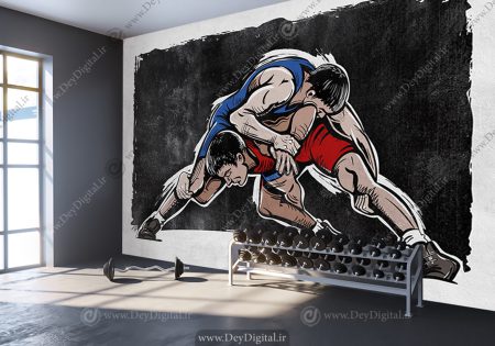 کاغذ دیواری سه بعدی کشتی برای باشگاه ورزشی