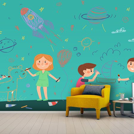 کاغذ دیواری سه بعدی برای خانه بازی طرح کارتونی