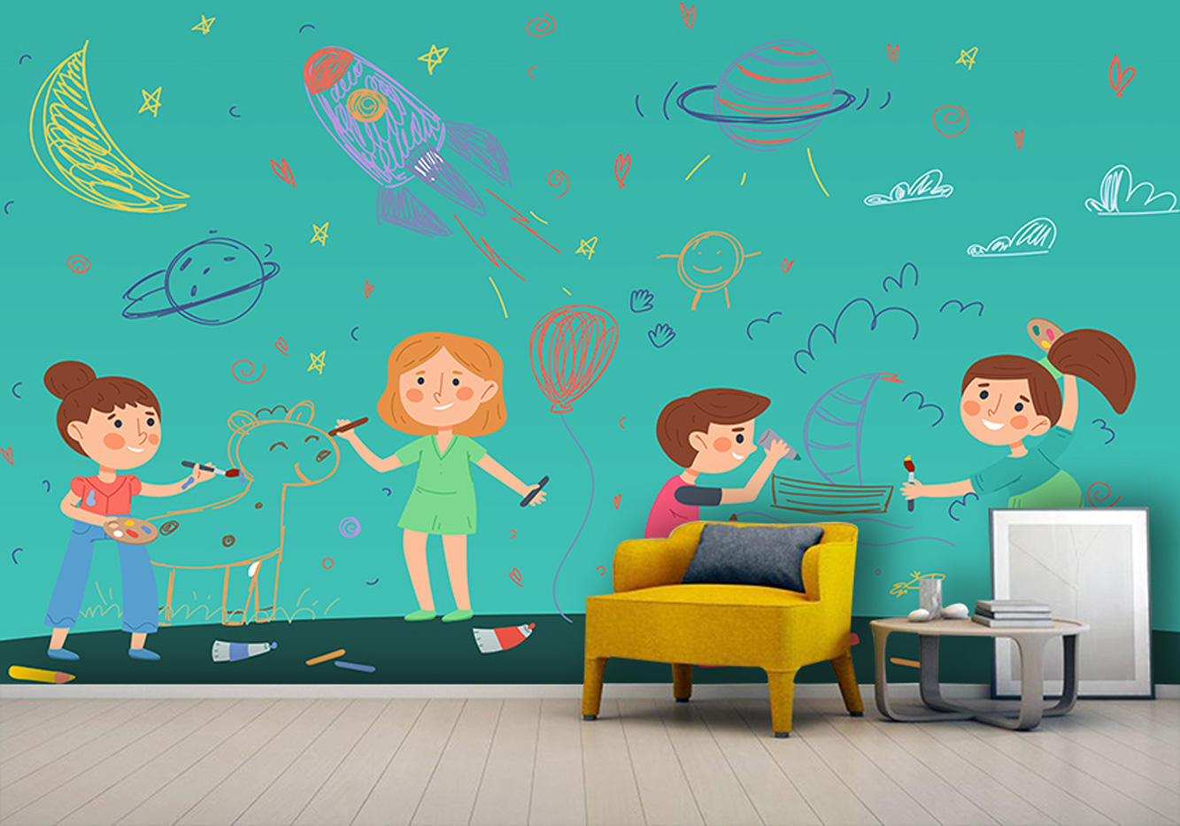 کاغذ دیواری سه بعدی برای خانه بازی طرح کارتونی
