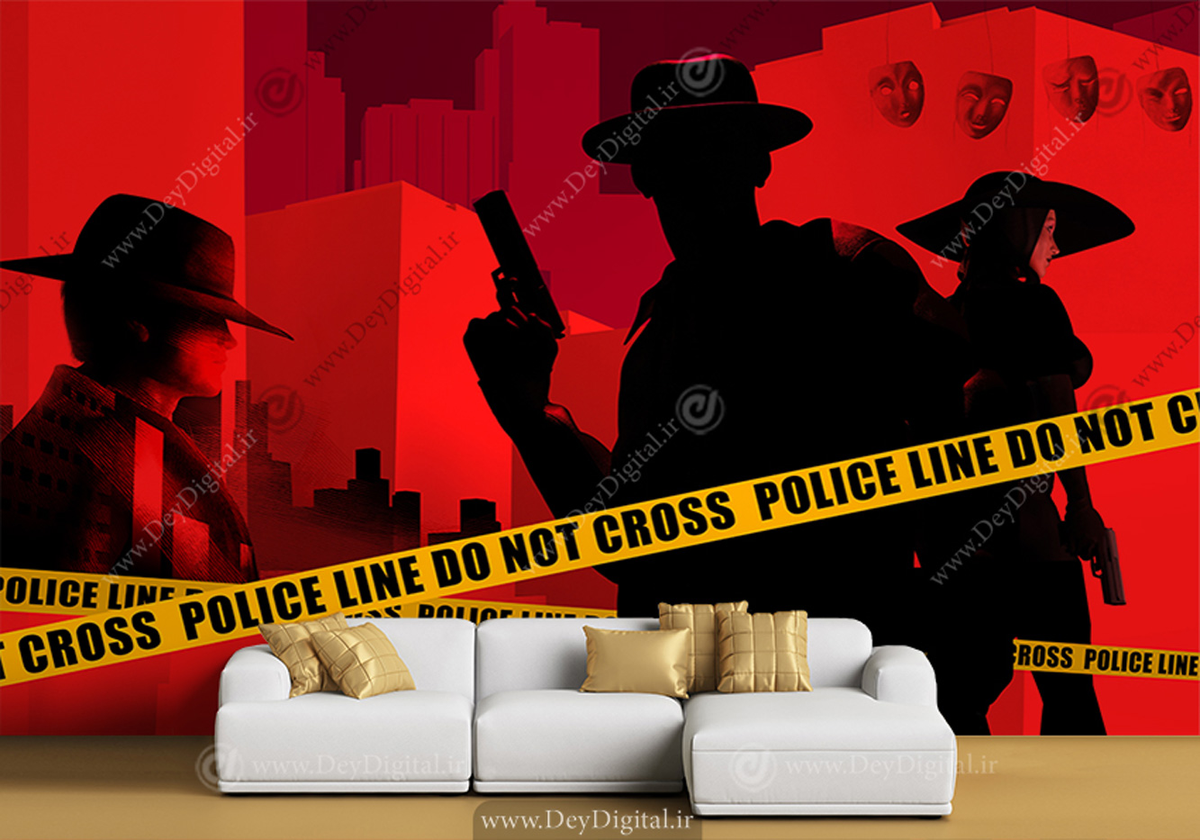 پوستر دیواری رنگ مشکی قرمز طرح وکتور مافیا با اسلحه