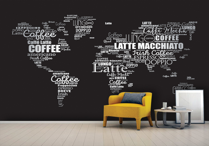 پوستر دیواری کافی شاپ طرح تایپوگرافی شکل نقشه برای کافه