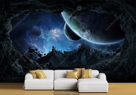 پوستر دیواری کره و سیاره ها در آسمان شب