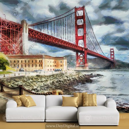 پوستر دیواری نقاشی منظره پل و رودخانه