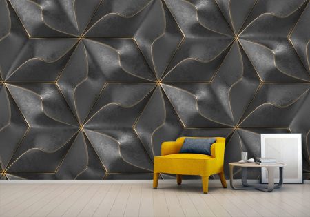 پوستر دیواری سه بعدی مدرن با نقش هندسی گل رنگ مشکی طلایی