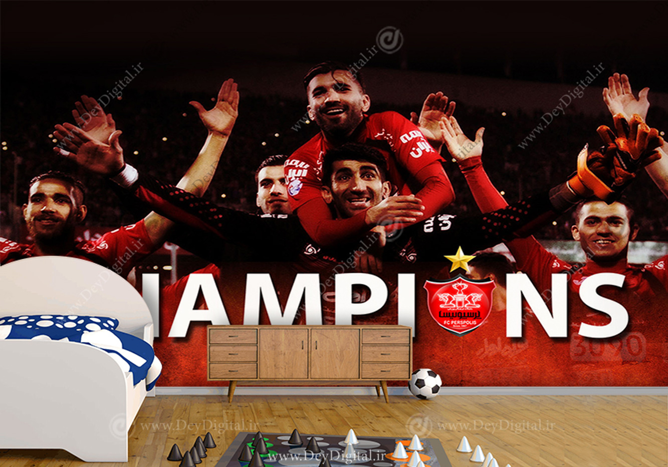 کاغذ دیواری سه بعدی طرح تیم فوتبال پرسپولیس