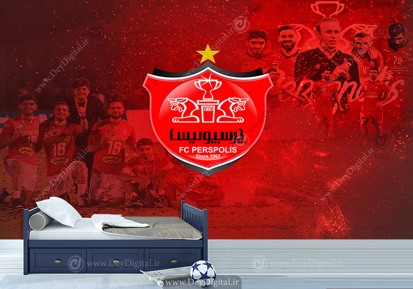 پوستر دیواری آرم پرسپولیس با رمینه قرمز