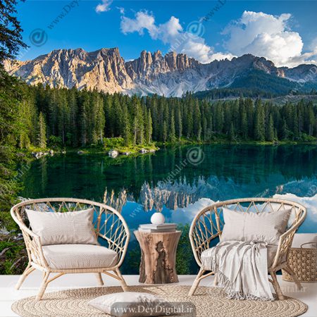 پوستر منظره سه بعدی طرح دریاچه و کوهستان سبز