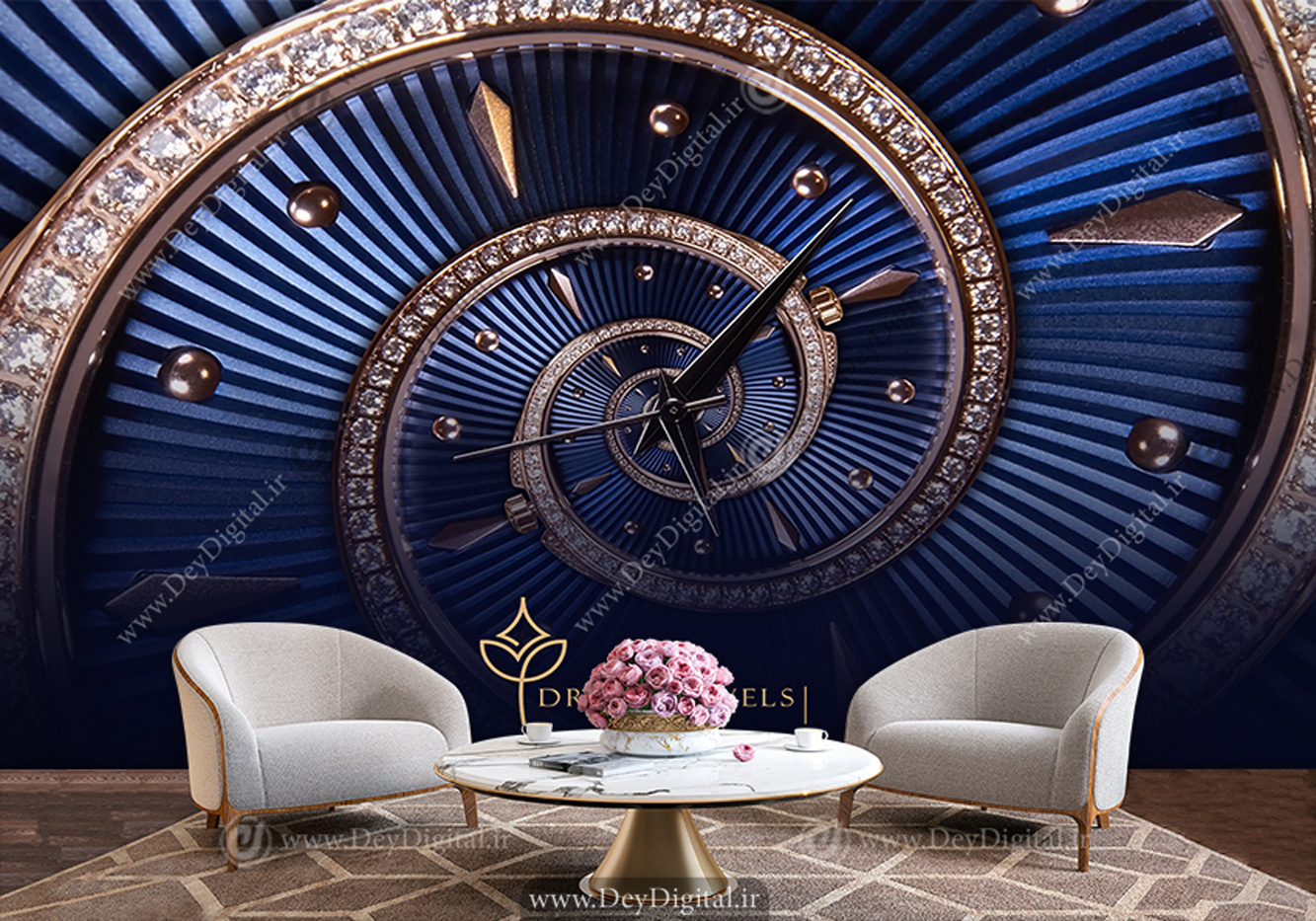 کاغذ دیواری سه بعدی طرح ساعت برای ساعت فروشی