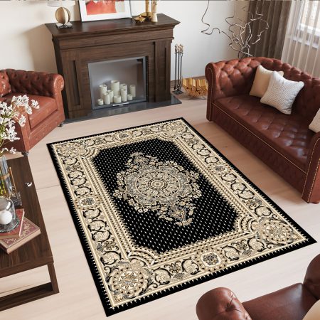 فرشینه مشکی کرم طرح نقشه لچک و شاه عباسی