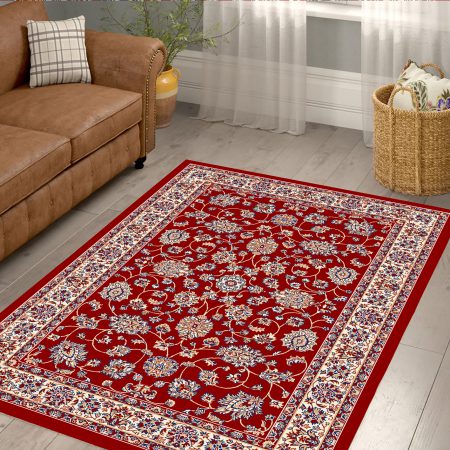 فرش چاپی طرح نقشه شاه عباسی رنگ قرمز