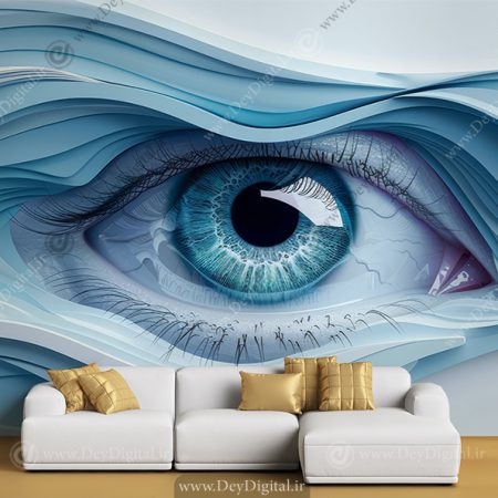 کاغذ دیواری سه بعدی برای اپتومتریست طرح چشم آبی