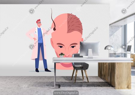 کاغذ دیواری سه بعدی طرح کاشت مو برای کلینیک پوست و مو