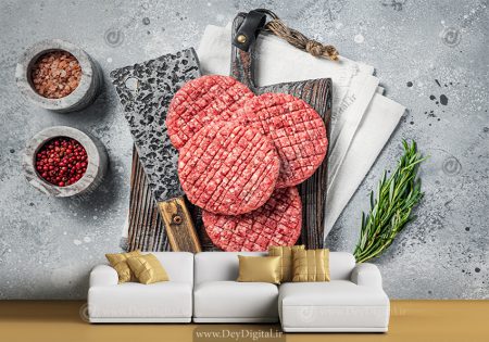 پوستر سه بعدی هایپر پروتئین طرح گوشت چرخ کرده همبرگر