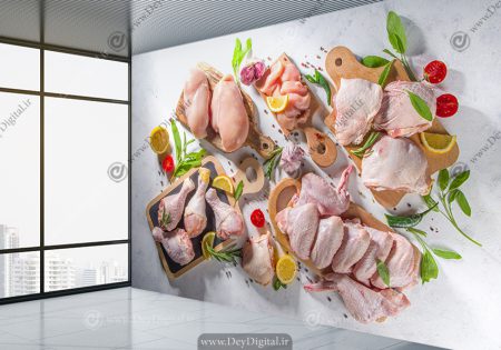 پوستر سه بعدی انواع گوشت برای هایپر پروتئین