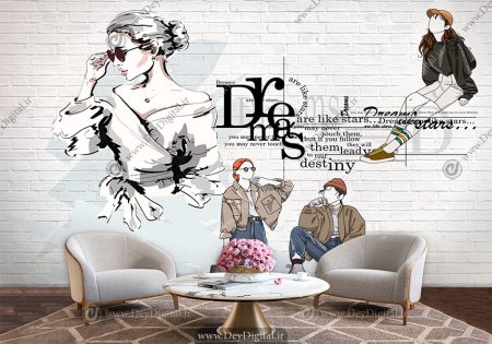 پوستر کاغذ دیواری سه بعدی طرح مدلینگ لباس برای بوتیک زنانه