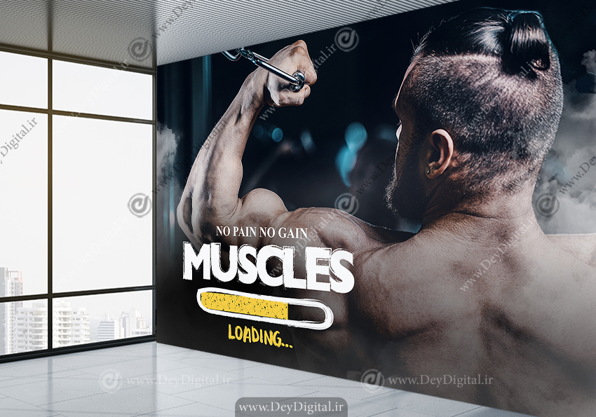 پوستر سه بعدی بدنسازی طرح ورزشکار بدنساز در حال تمرین