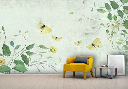 پوستر فانتزی طرح پروانه ها و برگ های سبز درخت