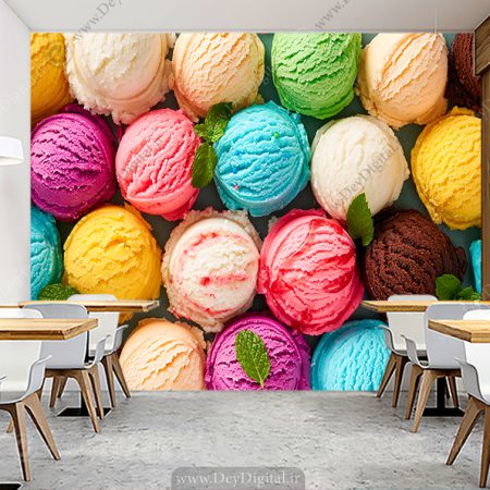 کاغذ دیواری سه بعدی طرحاسکوپ های بستنی با طعم و رنگ های مختلف
