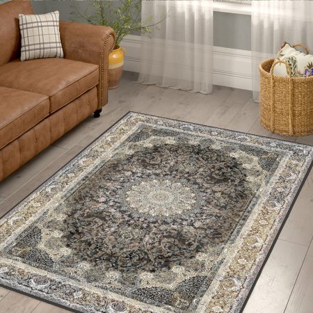 فرشینه پذیرایی مدل سنتی رنگ خاکستری کرم
