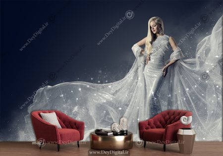 پوستر دیواری سه بعدی مزون عروس طرح مدلینگ لباس شب