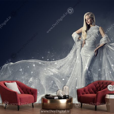 پوستر دیواری سه بعدی مزون عروس طرح مدلینگ لباس شب