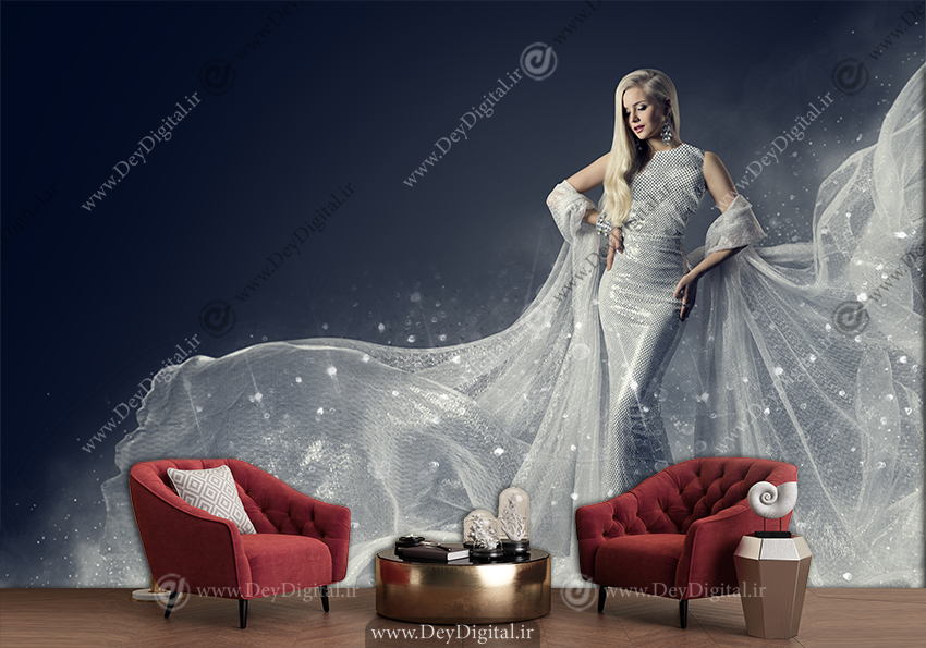 پوستر دیواری سه بعدی مزون عروس طرح مدلینگ لباس شب