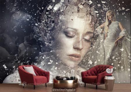 پوستر سه بعدی چهره رنگ نقره ای