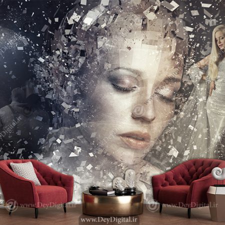 پوستر سه بعدی چهره رنگ نقره ای