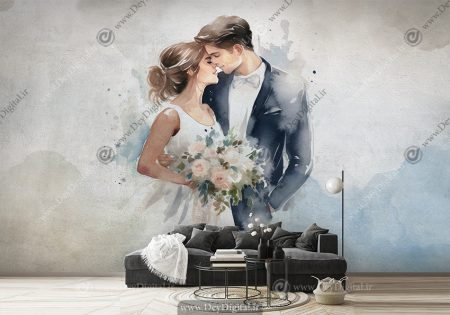 کاغذ دیواری سه بعدی مدل نفاشی عروس و داماد