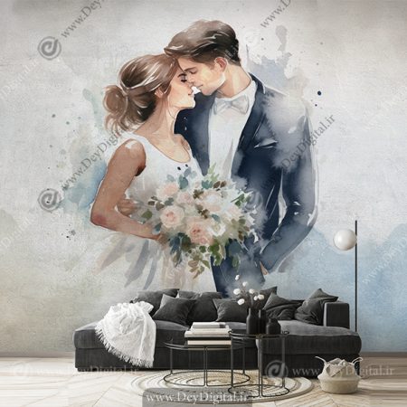کاغذ دیواری سه بعدی مدل نفاشی عروس و داماد
